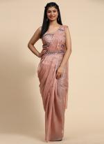 Fancy Organza Peach Party Wear Sequins Work Ready To Wear Saree